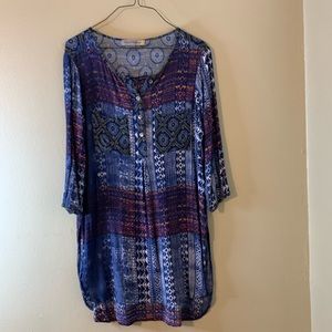 Figueroa & Flower Printed/Pleated Top Size M Long Flowing Used
